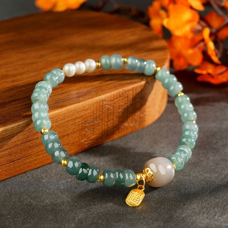 高档a货蓝水翡翠算盘珠手串新中式手链复古手饰新年礼物