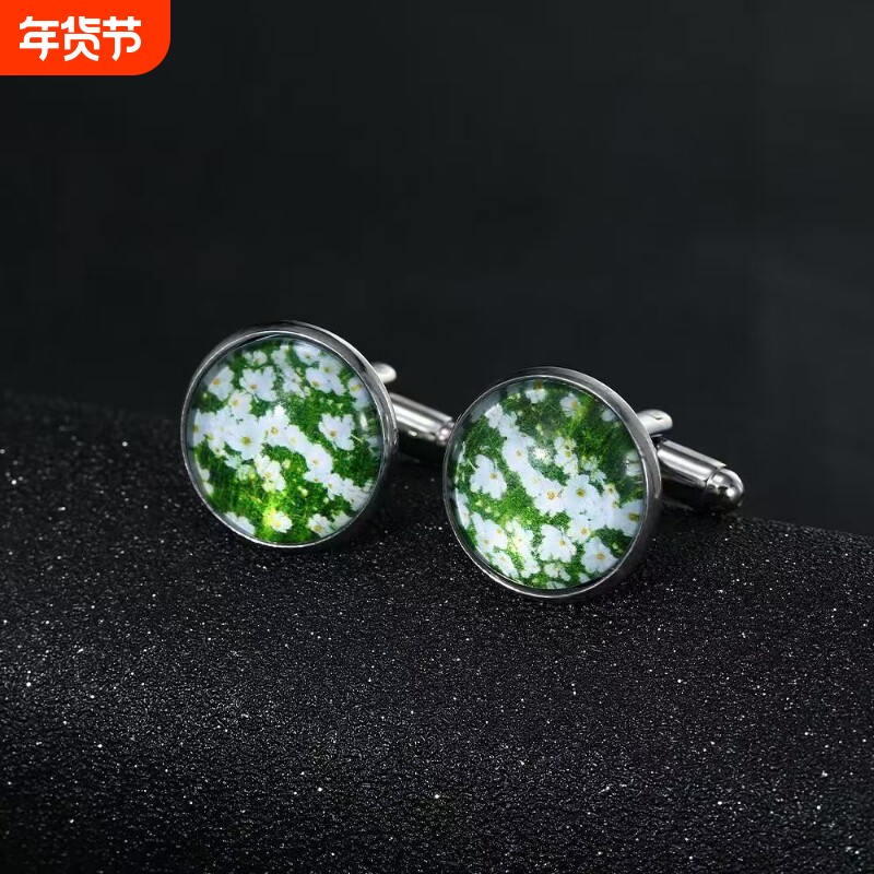 欧美新款时光宝石生命树袖扣男合金法式袖钉高档商务正装袖口扣子