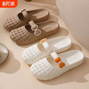 时尚 夏季 休闲学生软底防滑沙滩洞洞鞋 女平底包头外穿凉拖鞋 半拖鞋