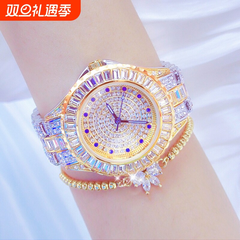 玫瑰金百搭休闲小巧防水机械腕表爆款时尚镶钻满钻款女士手表