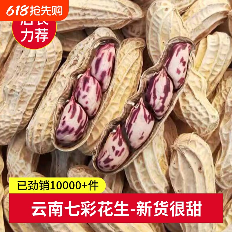 七彩花生米云南特产带壳晒干2025花生种粒熟原味咸干五彩水煮新鲜