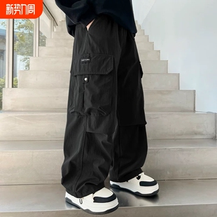 男童春秋新款裤子儿童中大童春秋款青少年宽松休闲长裤工装裤黑色