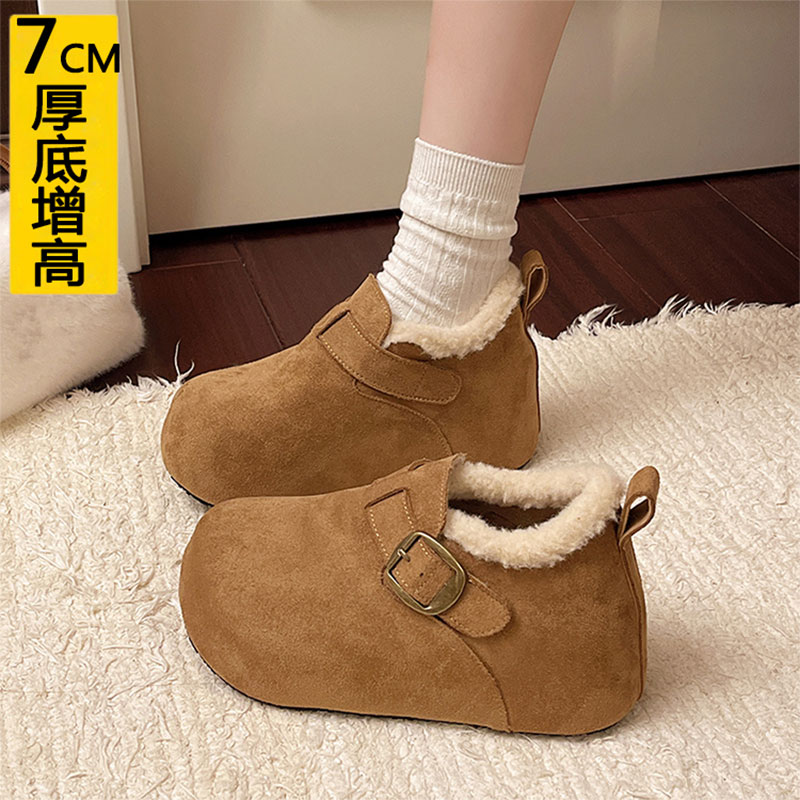 厚底内增高7CM小个子加绒勃肯鞋女2025冬季乐福鞋保暖雪地靴棉鞋