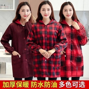 加绒大褂围裙工作服防尘防水防油男迷彩长袖 女罩衣厨房保暖 加厚款