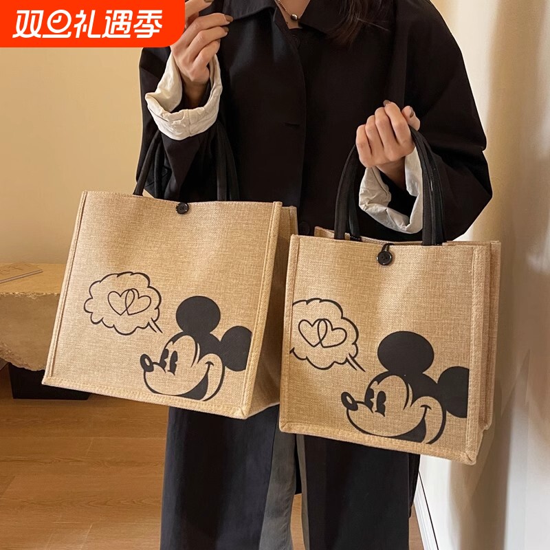 麻布包包女手提包2025新款简约大容量托特包上班通勤帆布手提袋