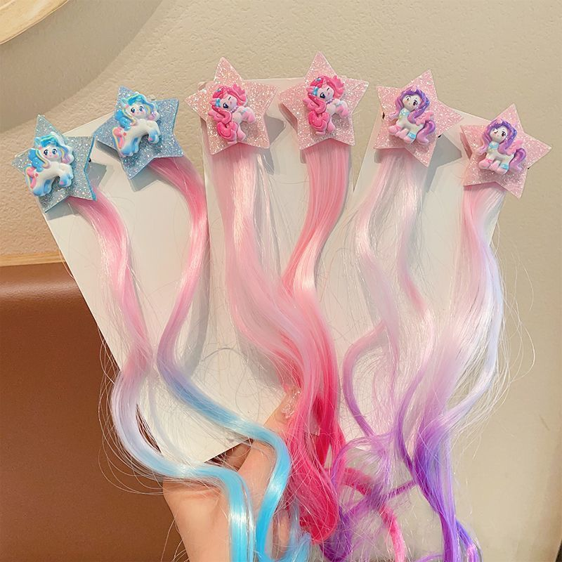 小马宝莉儿童假发片五角星发夹挑染假发可爱公主辫编发夹宝宝发饰