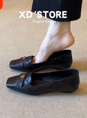 羊皮版~法式单鞋女新款黑色小皮鞋内增高浅口通勤玛丽珍鞋女方头