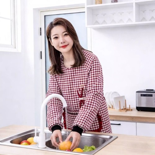 围裙厨房家用罩衣女新款外穿时尚棉布长袖防污透气做饭上班工作服