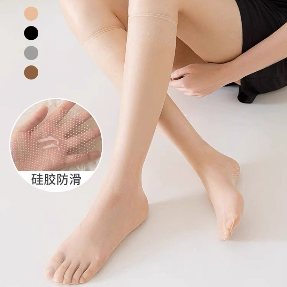 诸暨小腿袜脚底硅胶防滑超薄无痕防勾丝水晶丝袜女士半截塑性丝袜