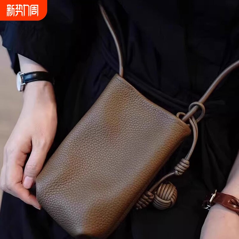 手机包新款头层皮革单肩斜挎竖款小巧便携小包软皮mini女包k手提