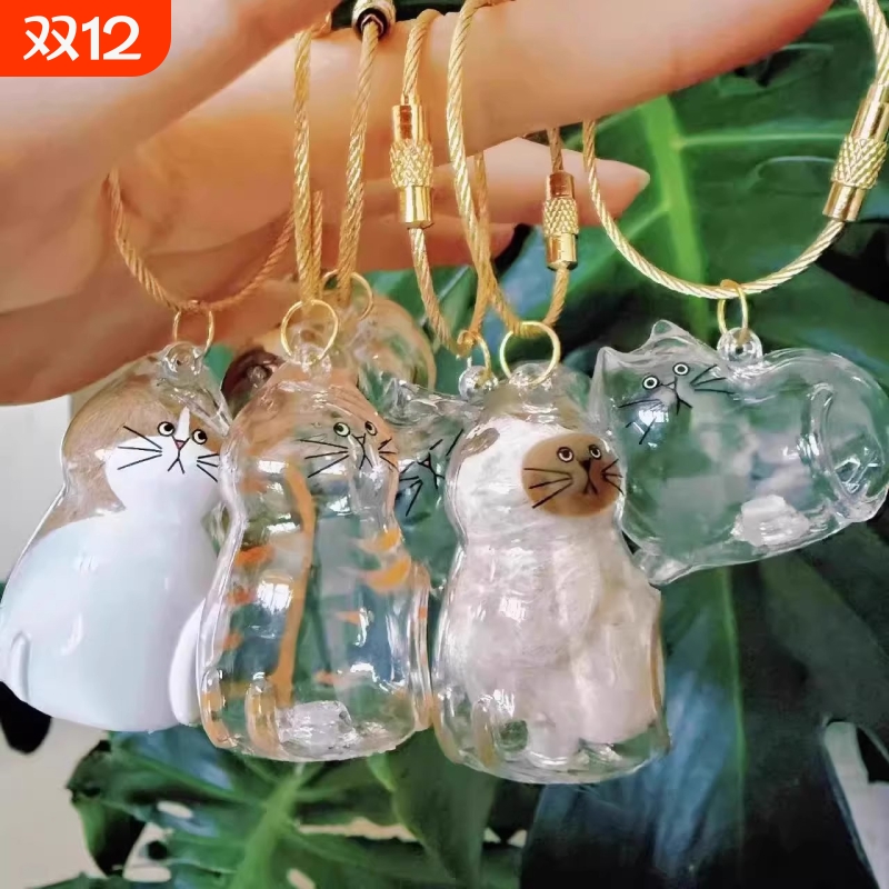 日本正版BRIGHTLINK透明猫毛收纳盒吊饰扭蛋猫毛发存放摆件玩具