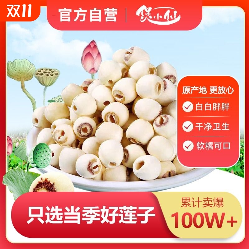 湘潭大粒带芯白莲子干货500g特产新货湘莲子带心磨皮莲子有芯无硫