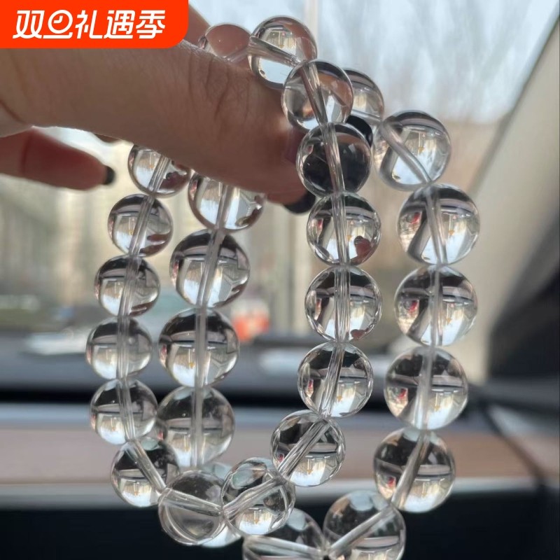 爆款仿白水晶东海圆珠手链手串男女款散珠佛珠磁场三圈晶体