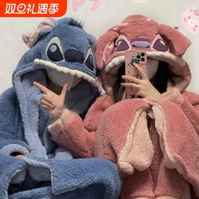 珊瑚绒睡衣女秋冬季睡袍厚男套装