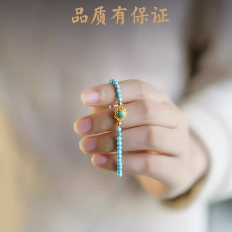 天然绿松石手串女款设计款单圈绿色饰品小众文玩如意手链2026新款