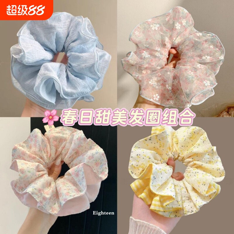 韩系超大号多层头花发圈女新款丸子头发绳扎头头饰双层网纱大肠图片