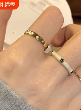 柔润抄吧叠戴绝~彩色锆石滴釉轻奢芒星戒指女ins高级指戒可调节