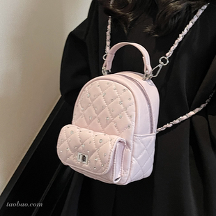 菱格绣线女式 链条后背包精致超火小书包手提 双肩包2025新款 潮时尚
