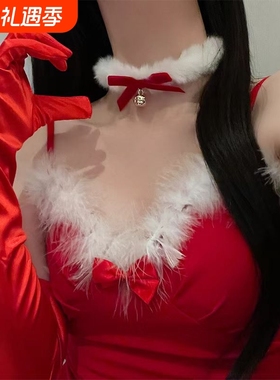 秋冬毛绒项圈choker项链锁骨链新年红色蝴蝶结铃铛项链颈链配饰