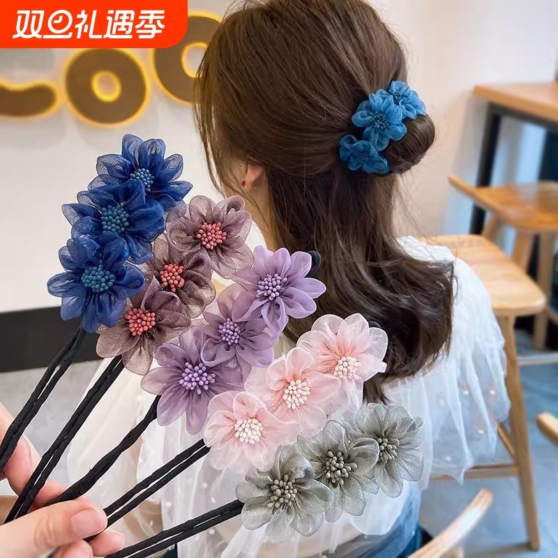 懒人丸子头盘发器头饰简约百搭扎发花苞头新款花朵盘发神器女发簪