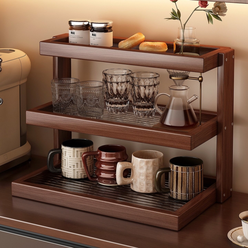 桌面杯架亚克力中古置物架多层餐桌台面杯架子咖啡店转角收纳展示