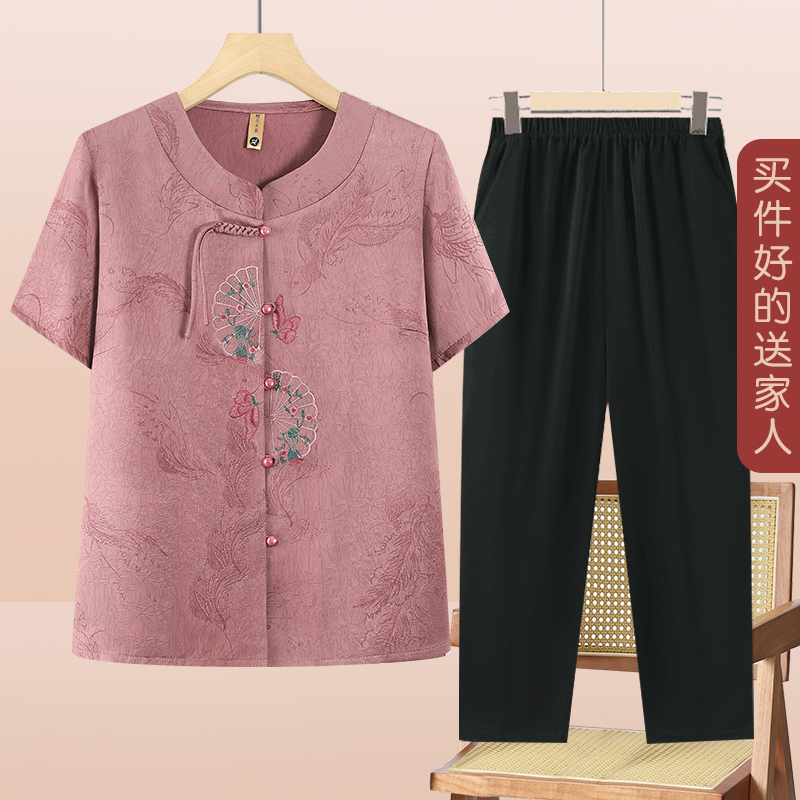 中老年人女装夏季洋气衬衫老太太衣服奶奶装宽松短袖衬衣妈妈装