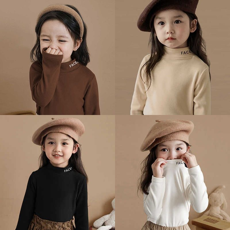 女童打底衫春秋冬2025新款洋气德绒保暖上衣男宝宝半高领儿童T恤