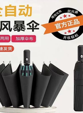 24骨双龙骨黑胶雨d伞大号加固抗风全自动双人遮阳伞两用黑色