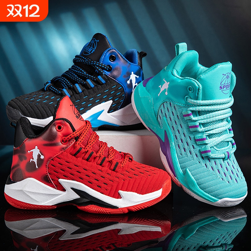 男童运动鞋春秋新款2025透气网面跑步鞋中大童软底篮球鞋高帮红色