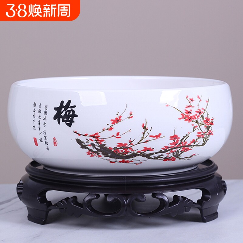 大号铜钱草花盆陶瓷水仙花盆睡莲碗莲绿萝无孔金钱清仓水培专用盆