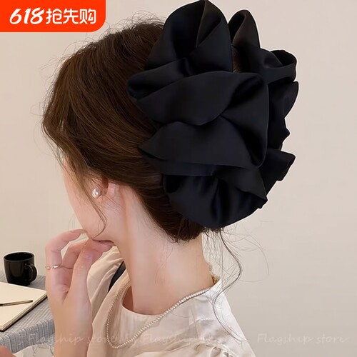 黑色网纱蝴蝶结抓夹后脑勺鲨鱼夹大号盘发气质发夹子2026年新款女