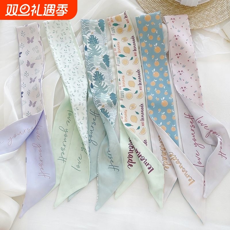 清新夏季双面字母小丝巾发带丝带绑发水果飘带绑包绑头发扎发领巾