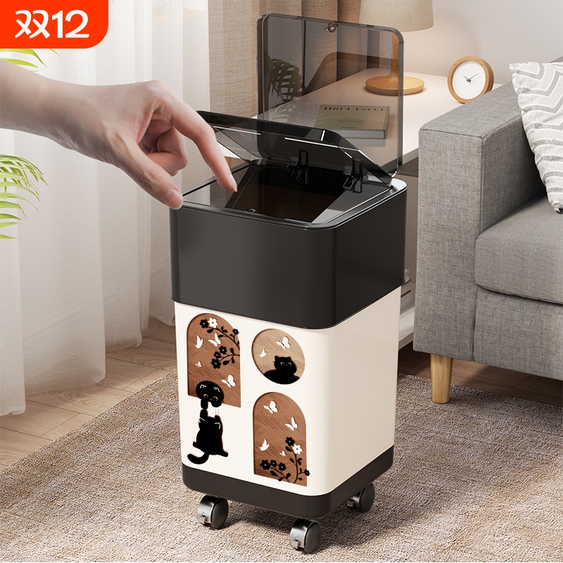 垃圾筒带轮可移动高颜值创意古风厕所垃圾桶带盖家用厨房客厅滑轮