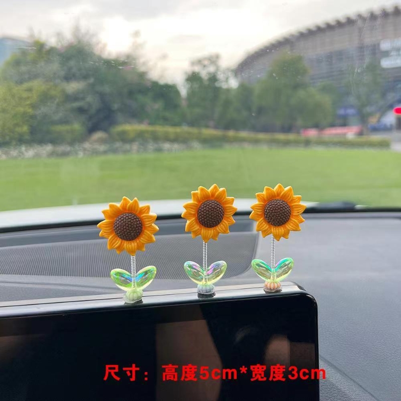 可爱摇头向日葵车载摆件中控台花朵装饰治愈清新汽车摆件
