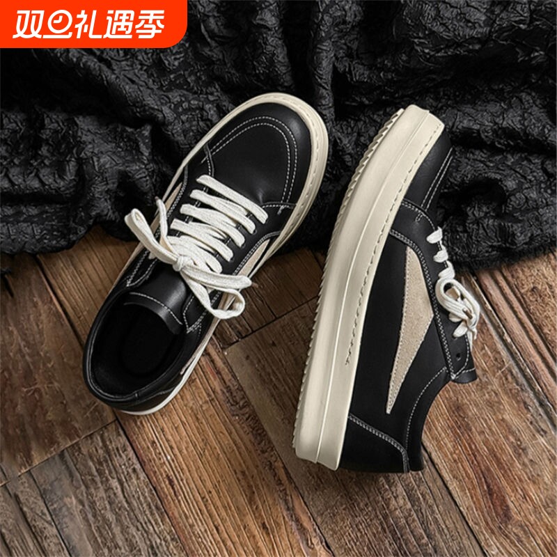 2025新款美式高街RO风倒三角休闲板鞋男厚底增高复古德训鞋黑色