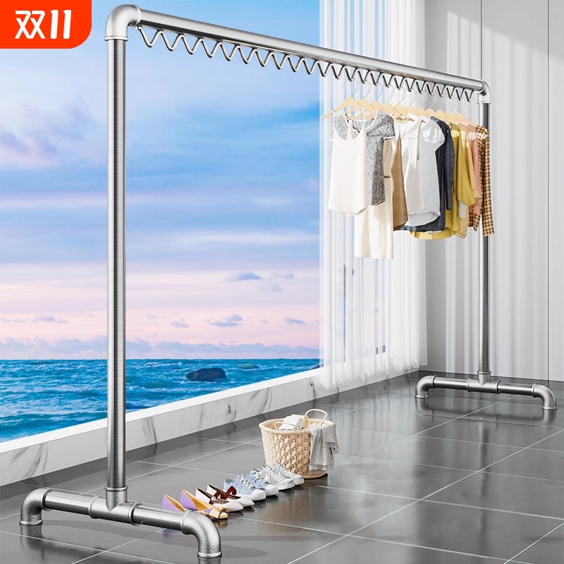钢管晾衣架阳台服装展示架落地镀锌水管摆摊衣服架室内室外挂衣