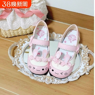 lo鞋平底单鞋女甜美可爱粉色现货蝴蝶结大头小猫jk制服鞋子