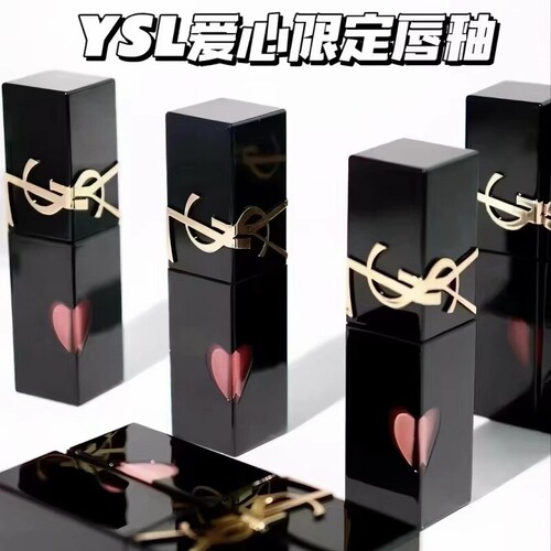 圣罗兰爱心唇釉浮雕黑管镜面口红610冰乌龙416 620 443 丝绒唇釉
