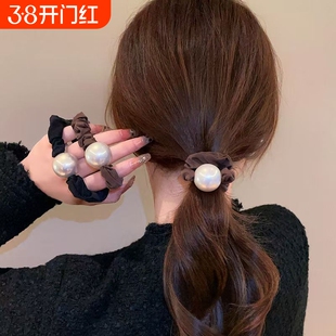 高级感仿珍珠大肠发圈新年红色发绳高弹力马尾头绳扎发头饰短发女