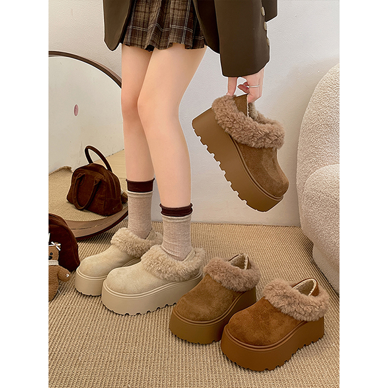 白色复古厚底加绒毛毛雪地靴女款2025新款冬季加厚保暖勃肯棉鞋子 - 封面
