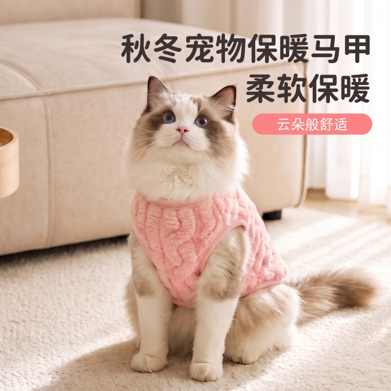 宠物猫咪衣服秋冬保暖绒衣服冬季背心喵咪小型犬春秋加绒加厚马甲