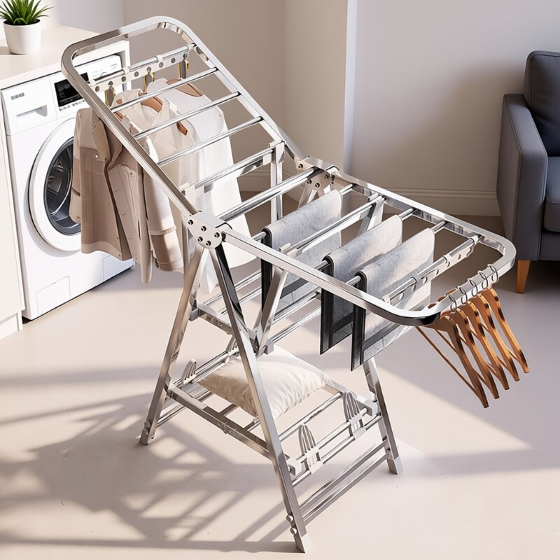 不锈钢晾衣架落地折叠家用阳台凉晒衣架室内婴儿挂衣架晒被子神器