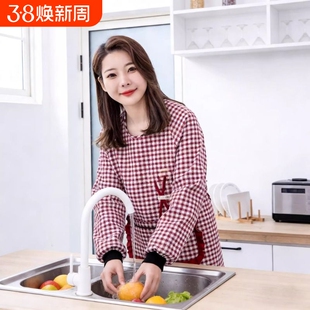 围裙女外穿时尚新款棉布长袖罩衣厨房防污透气家用做饭上班工作服