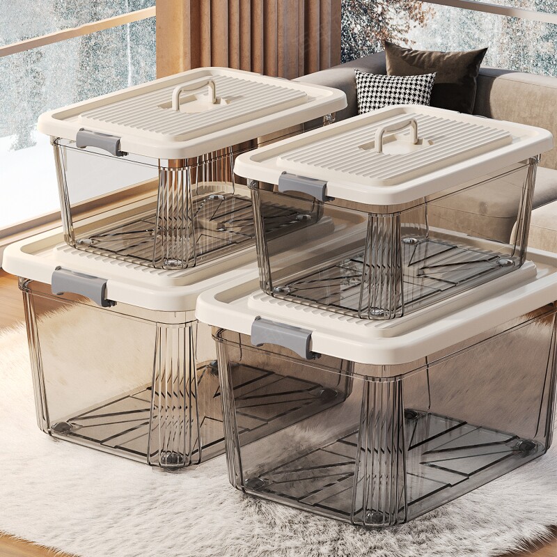 收纳盒桌面整理箱客厅零食玩具置物篮杂物筐长方形带盖储物箱子