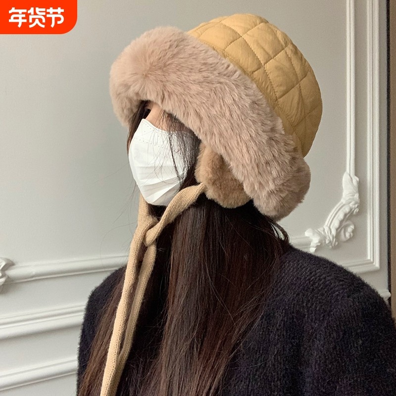 大脸护耳渔夫帽女秋冬季显脸小加绒加厚保暖毛绒盆帽骑车防风帽子,服饰配件/皮带/帽子/围巾,帽子,淘宝优惠券,粉丝福利购,淘宝优惠卷