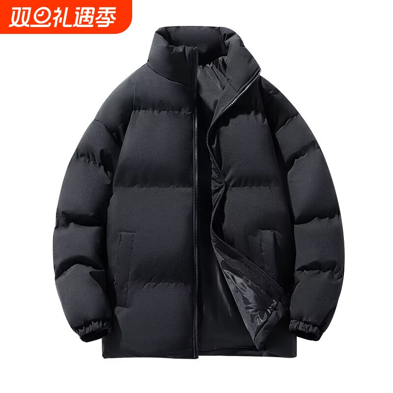 冬季棉服男女同款面包服加绒加厚情侣款保暖棉衣运动外套羽绒黑色