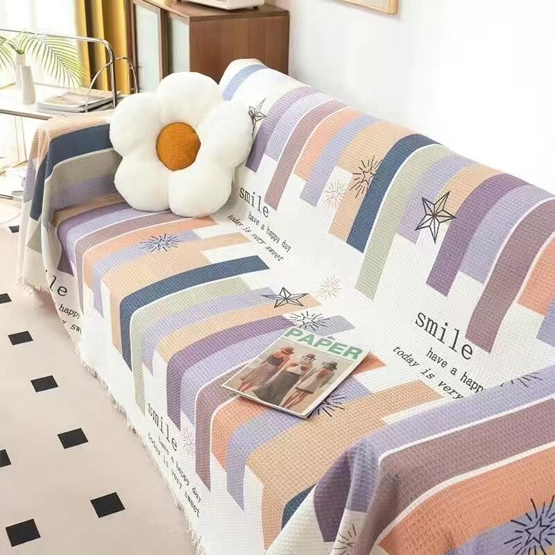 一片式北欧奶油风桌布床头柜沙发盖巾加厚加密双面四季可用