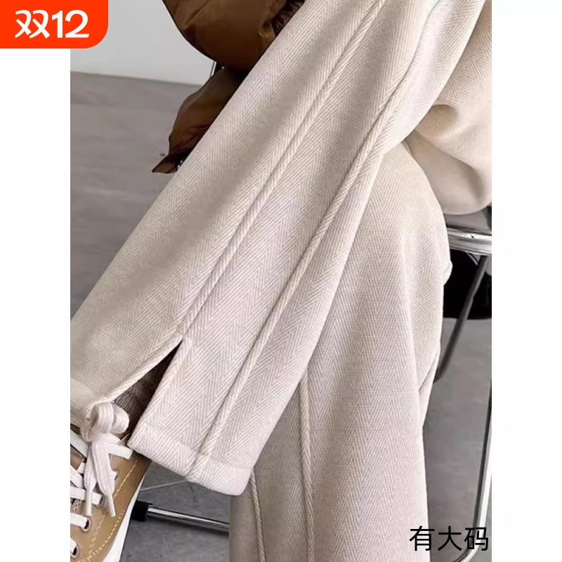 加厚加绒毛呢裤子女秋冬季2025新款窄版直筒醋酸阔腿裤大码小个子