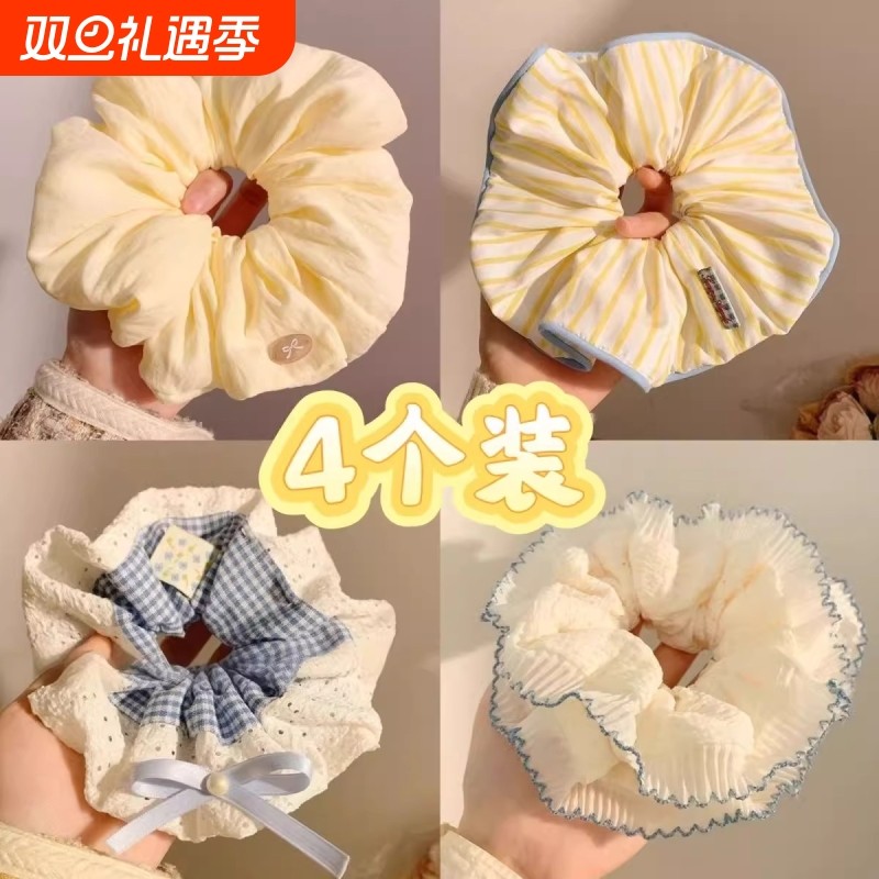 黄色条纹大肠发圈女光的方向高级感发饰法式丸子头超大头绳韩系