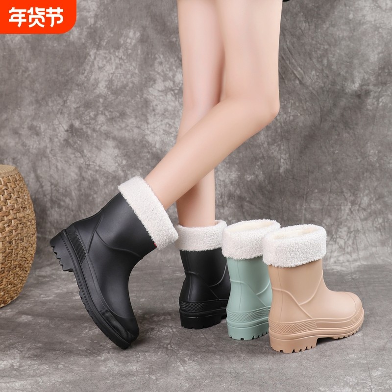 韩版时尚雨鞋女成人中筒外穿新款雨靴水产防滑防水鞋加绒保暖胶鞋,女鞋,雨鞋,淘宝优惠券,粉丝福利购,淘宝优惠卷